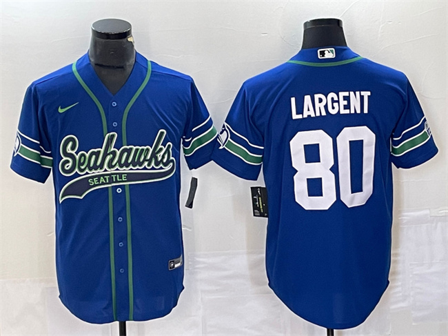 Men's Seattle Seahawks #80 Steve Largent Royal Throwback Cool Base Stitched Baseball Jersey - Click Image to Close